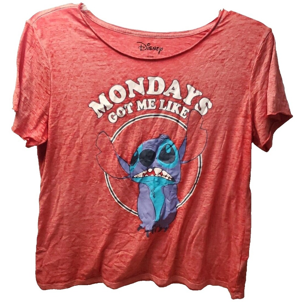 MONDAY GOT ME LIKE  Top Shirt Disney Womens Red Large 12-14 Lilo Stitch soft Fit